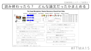 読み終わったら？&emsp;どんな論文だったかまとめる
先端技術とメディア表現＃１
#FTMA15
 