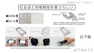 なるほど共鳴特性を使うらしい
先端技術とメディア表現＃１
#FTMA15
以下略
 