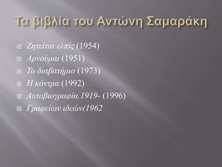  Ζητείται ελπίς (1954)
 Αρνούμαι (1951)
 Το διαβατήριο (1973)
 Η κόντρα (1992)
 Αυτοβιογραφία 1919- (1996)
 Γραφείων ιδεών(1962
 