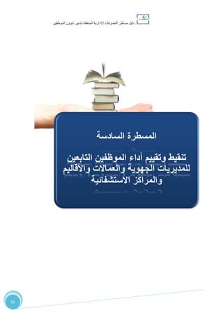 ‫دليل‬‫التصرفا‬ ‫مساطر‬‫ت‬‫اإلدارية‬‫المتعلقة‬‫شؤو‬ ‫بتدبير‬‫ن‬‫الموظفين‬
75
‫ال‬ ‫المسطرة‬‫سادسة‬:‫يات‬‫ر‬‫للمدي‬ ‫التابعين‬ ‫الموظفين‬ ‫أداء‬ ‫وتقييم‬ ‫تنقيط‬
‫االستشفائية‬ ‫اكز‬‫ر‬‫والم‬ ‫واألقاليم‬ ‫والعماالت‬ ‫الجهوية‬
‫السادسة‬ ‫المسطرة‬
‫التابعين‬ ‫الموظفين‬ ‫أداء‬ ‫وتقييم‬ ‫تنقيط‬
‫واألقاليم‬ ‫والعماالت‬ ‫الجهوية‬ ‫للمديريات‬
‫االستشفائية‬ ‫والمراكز‬
 