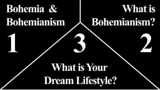 Bohemia &
Bohemianism
What is
Bohemianism?
What isYour
Dream Lifestyle?
1 23
 