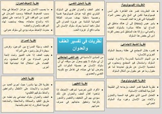 ‫العنف‬ ‫تفسٌر‬ ً‫ف‬ ‫نظرٌات‬
‫والعدوان‬
:ً‫النفس‬ ‫التحلٌل‬ ‫نظرٌة‬
‫السلوك‬ ً‫ف‬ ‫فطري‬ ‫والعدوان‬ ‫العنف‬ ‫تعتبر‬
‫عوامل‬ ‫إلٌه‬ ‫تدفع‬ ‫البشري‬‫نفسٌة‬ ‫فسٌولوجٌة‬
‫الطاقة‬ ‫صرف‬ ‫بهدف‬ ‫داخلٌة‬ ‫وعصبٌة‬
ً‫الت‬ ‫العدوان‬ ‫غرٌزة‬ ‫عن‬ ‫الناشبة‬ ‫العدوانٌة‬
‫إلى‬ ‫اإلنسان‬ ‫سلوك‬ ‫ٌحرك‬ ‫أساسٌا‬ ‫دافعا‬ ‫تمثل‬
.‫الحب‬ ‫غرٌزة‬ ‫أو‬ ‫دافع‬ ‫جانب‬
:‫الفٌسٌولوجٌة‬ ‫النظرٌات‬
‫أسس‬ ‫على‬ ‫الظاهرة‬ ‫هذه‬ ‫تفسر‬ ‫النظرٌات‬ ‫هذه‬
‫المواد‬ ‫بعض‬ ً‫وف‬ ‫المخ‬ ً‫ف‬ ‫تكمن‬ ‫فٌسٌولوجٌة‬
‫الصماء؛‬ ‫الغدد‬ ‫تفرزها‬ ً‫الت‬ ‫الكٌمٌابٌة‬
( ‫هٌس‬ ‫ٌشٌر‬Hessً‫ف‬ ‫مناطق‬ ‫هناك‬ ‫أن‬ ‫إلى‬ )
‫العنٌف‬ ‫بالسلوك‬ ‫مباشرة‬ ‫عبلقة‬ ‫لها‬ ‫الدماغ‬
‫القردة‬ ‫بعض‬ ‫لدى‬ ‫المناطق‬ ‫هذه‬ ‫وإزالة‬ ،ً‫والعدوان‬
‫السلوك‬ ‫هذا‬ ‫خفض‬ ‫إلى‬ ‫أدى‬
:‫الفٌنومٌنولوجٌة‬ ‫النظرٌة‬
‫الطبٌعة‬ ‫إلى‬ ‫بإرجاعه‬ ‫العنف‬ ‫تفسر‬ ‫فلسفٌة‬ ‫نظرٌة‬
‫اإلنسانٌة؛‬ ‫للعبلقات‬ ‫المأزمٌة‬
‫الذي‬ ‫السٌا‬ ‫التعامل‬‫والتعاون‬ ‫المحبة‬ ‫فٌه‬ ً‫تنتف‬
‫السلوك‬ ‫ٌولد‬ ‫وغٌره‬ ‫اإلنسان‬ ‫بٌن‬ ‫واإلخاء‬
.ً‫العدوان‬
‫اإلحباط‬ ‫نظرٌة‬-:‫العدوان‬
‫بٌبته‬ ً‫ف‬ ‫اإلحباط‬ ‫عوامل‬ ‫من‬ ‫االنسان‬ ‫ٌصٌب‬ ‫ما‬
ً‫ف‬ ‫الحرمان‬ ‫وبسبب‬ ‫المختلفة‬ ‫الضغوط‬ ‫بسبب‬
‫تحقٌق‬ ‫على‬ ‫تساعده‬ ‫ال‬ ً‫الت‬ ‫المواقف‬ ‫من‬ ‫العدٌد‬
‫لهذه‬ ‫ٌستجٌب‬ ‫ٌجعله‬ ،‫حاجاته‬ ‫وإشباع‬ ‫ذاته‬
‫والعنف؛‬ ‫بالعدوان‬ ‫المواقف‬
.ً‫عدوان‬ ‫سلوك‬ ‫إلى‬ ‫ٌؤدي‬ ‫سوف‬ ‫اإلحباط‬ ‫حدوث‬
:‫التعلم‬ ‫نظرٌة‬
‫من‬ ‫العدٌد‬ ‫أجرى‬ ‫حٌث‬ ‫باندورا‬ ‫بها‬ ‫قال‬ ‫نظرٌة‬
‫والمراهقٌن‬ ‫األطفال‬ ‫على‬ ‫واألبحاث‬ ‫التجارب‬
‫التقلٌدي؛‬ ‫سلوكهم‬ ‫وأنماط‬
‫عن‬ ‫تعلمه‬ ‫ٌتم‬ ً‫اجتماع‬ ‫سلوك‬ ‫والعدوان‬ ‫العنف‬
‫والمشاهدة‬ ‫والمبلحظة‬ ‫والمحاكاة‬ ‫التقلٌد‬ ‫طرٌق‬
.‫بالنمذجة‬ ‫تعلم‬ ‫إنه‬ ،‫المتكررة‬ ‫الٌومٌة‬
:ً‫االجتماع‬ ‫الضبط‬ ‫نظرٌة‬
‫السلوك‬ ‫وضبط‬ ‫عقلنة‬ ً‫ف‬ ‫المجتمع‬ ‫بفشل‬ ‫تفسره‬
‫الغرٌزي‬‫لئلنسان؛‬
‫تهذٌب‬ :‫واألسرة‬ ‫للمدرسة‬ ‫االساسٌة‬ ‫المهام‬ ‫من‬
ً‫ف‬ ‫ومعاٌٌره‬ ‫المجتمع‬ ‫قٌم‬ ‫واستدخال‬ ‫السلوك‬
‫هو‬ ‫لما‬ ‫تحدٌدها‬ ‫طرٌق‬ ‫عن‬ ‫اإلنسان‬ ‫شخصٌة‬
‫السلوك‬ ‫أشكال‬ ‫من‬ ‫مقبول‬ ‫غٌر‬ ‫هو‬ ‫وما‬ ‫مقبول‬
:‫الصراع‬ ‫نظرٌة‬
‫وفرض‬ ،‫النوعٌن‬ ‫بٌن‬ ‫الصراع‬ ‫وسٌلة‬ ‫العنف‬
‫المرأة؛‬ ‫على‬ ‫وتمٌزه‬ ‫الرجل‬ ‫سٌطرة‬
ٌ‫إتاحة‬ ‫وتمت‬ ‫التمٌٌز‬ ‫غاب‬ ‫إذا‬ ‫العنف‬ ‫غٌب‬
‫وتم‬ ،‫المجتمع‬ ‫أفراد‬ ‫بٌن‬ ‫المساواة‬ ‫فرص‬
‫لفبة‬ ‫اجتماعٌة‬ ‫فبة‬ ‫استغبلل‬ ‫على‬ ‫القضاء‬
.‫أخرى‬
:‫التطهٌر‬ ‫نظرٌة‬
‫إذا‬ ،‫اإلحباط‬ ‫لمواقف‬ ‫تعرضوا‬ ‫الذٌن‬ ‫األفراد‬
‫ذلك‬ ‫فإن‬ ‫والعدوان‬ ‫العنف‬ ‫أفبلم‬ ‫شاهدوا‬
‫والشعور‬ ‫والتنفٌس‬ ‫التخفٌف‬ ‫إلى‬ ‫بهم‬ ‫سٌؤدي‬
‫صرف‬ ً‫ف‬ ‫حاجاتهم‬ ‫وتحقٌق‬ ‫بالراحة‬
.‫عدوانهم‬
ً‫ف‬ ‫األساسٌة‬ ‫المبادئ‬ ‫من‬ً‫الجشطلت‬ ‫النفس‬ ‫علم‬
‫أن‬ ‫أي‬ ،‫سٌاقه‬ ‫عن‬ ‫بمعزل‬ ‫ٌفهم‬ ‫ال‬ ‫سلوك‬ ‫أي‬ ‫أن‬
ً‫الت‬ ‫المثٌرات‬ ‫حصٌلة‬ ‫هو‬ ‫اإلنسان‬ ‫سلوك‬
‫تكوٌنه‬ ‫مع‬ ‫تفاعل‬ ً‫ف‬ ،‫حٌاته‬ ً‫ف‬ ‫لها‬ ‫ٌتعرض‬
.‫والعضوي‬ ً‫النفس‬
 