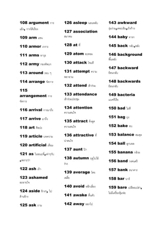 108 argument การ
แย้ง, การโต้เถียง
109 arm แขน
110 armor เกราะ
111 arms อาวุธ
112 army กองทัพบก
113 around รอบ ๆ
114 arran...