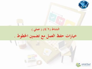 ‫النشاط‬(4/1)(‫عملي‬)
‫اخلطوط‬ ‫تضمني‬ ‫مع‬ ‫العمل‬ ‫حفظ‬ ‫ات‬‫ر‬‫خيا‬.
 
