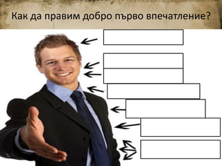 Как да правим добро първо впечатление?
Какво първо впечатление …
… ВИЕ бихте искали да оставите?
 
