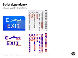 49 © Copyright 2012 Hewlett-Packard Development Company, L.P. The information contained herein is subject to change without notice.
Stroke Width Transform
Script dependency
 