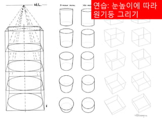 연습: 투시박스를 그린후 원기둥 그리기
 