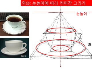 눈높이
연습: 눈높이에 따라 커피잔 그리기
 