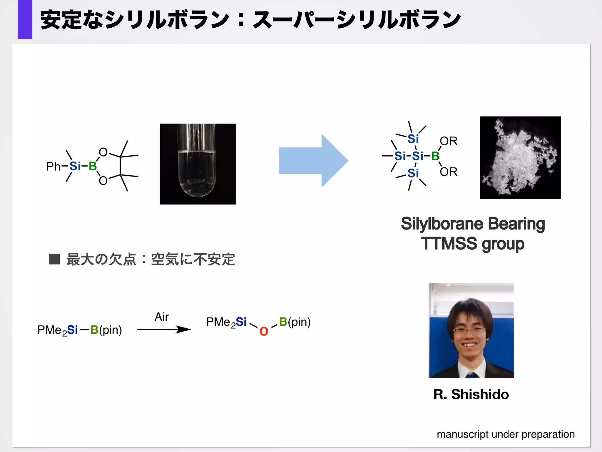 安定なシリルボラン：スーパーシリルボラン
R1: 0.096
GOF: 1.06
Space Group
P21/c (#14)
 
