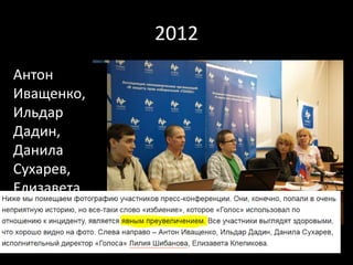 2012
Антон
Иващенко,
Ильдар
Дадин,
Данила
Сухарев,
Елизавета
Клепикова
 