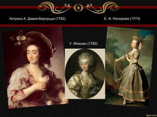 Актриса А. Давиа-Бернуцци (1782) Е. И. Нелидова (1773)
У. Мнишек (1782)
 