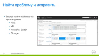 Performance Monitoring15
Найти проблему и исправить
• Быстро найти проблему на
нужном уровне
• Host
• VM
• Network / Switch
• Storage
 