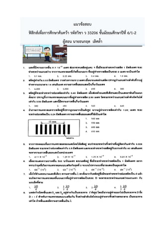 แนวข้อสอบ
ฟิสิกส์เพื่อการศึกษาค้นคว้า รหัสวิชา ว 33206 ชั้นมัธยมศึกษาปีที่ 6/1-2
ผู้สอน นายธนกฤต เลิศล้้า
 