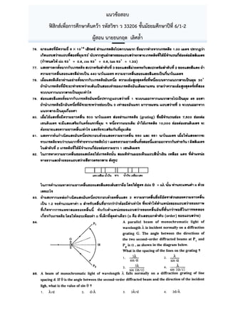 แนวข้อสอบ
ฟิสิกส์เพื่อการศึกษาค้นคว้า รหัสวิชา ว 33206 ชั้นมัธยมศึกษาปีที่ 6/1-2
ผู้สอน นายธนกฤต เลิศล้้า
 
