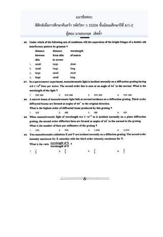 แนวข้อสอบ
ฟิสิกส์เพื่อการศึกษาค้นคว้า รหัสวิชา ว 33206 ชั้นมัธยมศึกษาปีที่ 6/1-2
ผู้สอน นายธนกฤต เลิศล้้า
 