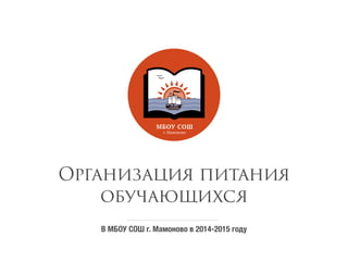 Организация питания
обучающихся
В МБОУ СОШ г. Мамоново в 2014-2015 году
 