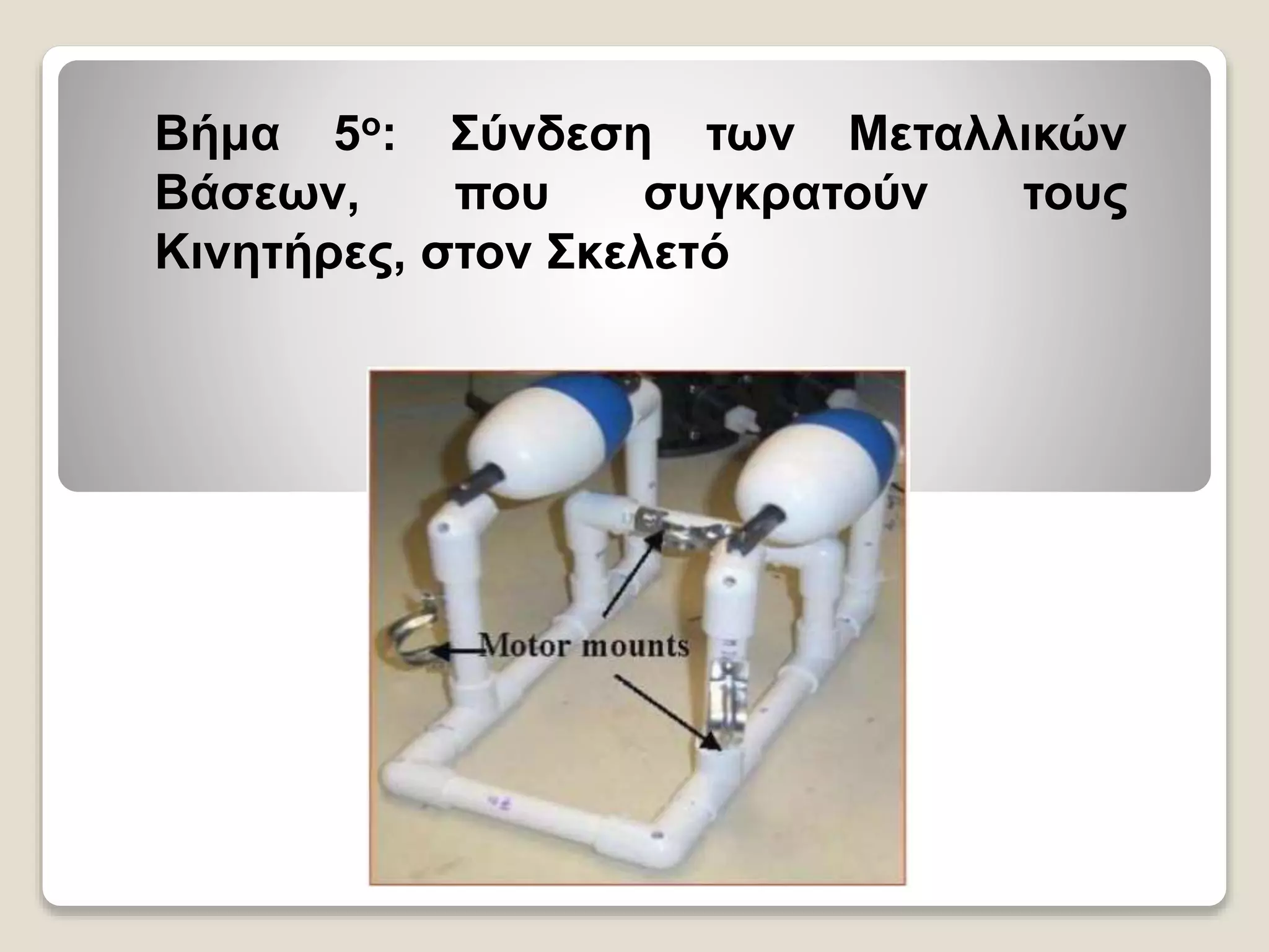 Βήμα 5ο: Σύνδεση των Μεταλλικών
Βάσεων, που συγκρατούν τους
Κινητήρες, στον Σκελετό
 