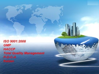 LOGO
The Best Knowledge
ISO 9001:2008
GMP
HACCP
Total Quality Management
P-D-C-A
Kaizen
 