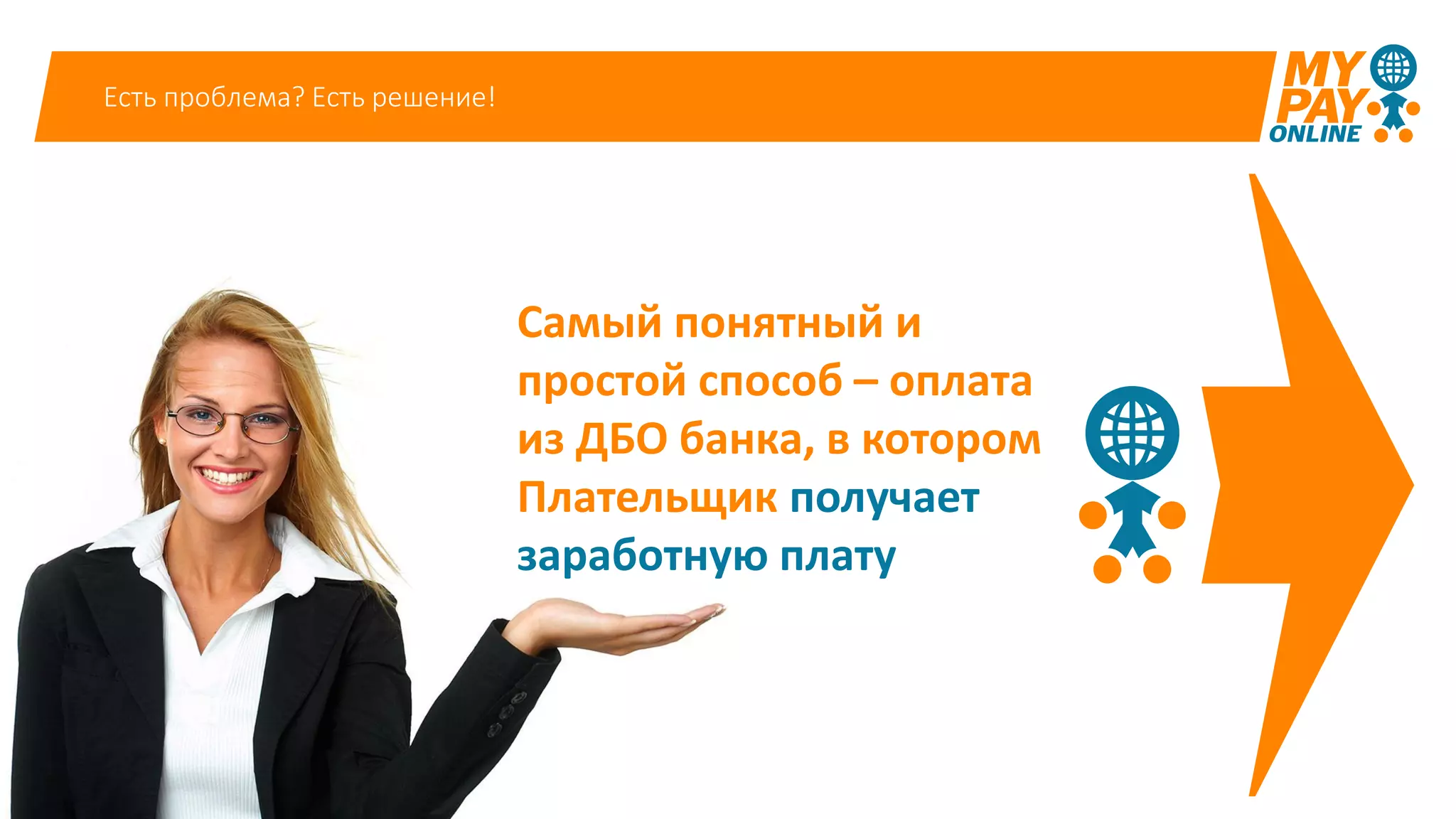 Есть проблема? Есть решение!
Самый понятный и
простой способ – оплата
из ДБО банка, в котором
Плательщик получает
заработную плату
 