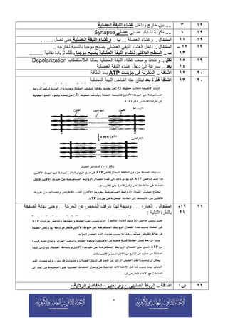 ٣
١٩٣....‫وداﺧل‬ ‫ﺧﺎرج‬ ‫ﺑﯾن‬‫اﻟﻌﺿﻠﯾﺔ‬ ‫اﻟﻠﯾﻔﺔ‬ ‫ﻏﺷﺎء‬
١٩٦....‫ﻋﺻﺑﻲ‬ ‫ﺗﺷﺎﺑك‬ ‫ﻣﻛوﻧﺔ‬‫ﻋﺿﻠﻲ‬Synapse
١٩١١‫اﺳﺗﺑدال‬..‫اﻟﻌﺿﻠﺔ‬ ‫وﻏﺷﺎء‬...‫ب‬..‫اﻟﻌﺿﻠﯾﺔ‬ ‫اﻟﻠﯾﻔﺔ‬ ‫وﻏﺷﺎء‬‫ﺗﺻل‬ ‫ﺣﺗﻰ‬........
١٩١٢–
١٣
‫اﺳﺗﺑدال‬..‫داﺧل‬‫ﻟﺧﺎرﺟﮫ‬ ‫ﺑﺎﻟﻧﺳﺑﺔ‬ ‫ﻣوﺟﺑﺎ‬ ‫ﯾﺻﺑﺢ‬ ‫اﻟﻌﺿﻠﻰ‬ ‫اﻟﻠﯾﻔﻲ‬ ‫اﻟﻐﺷﺎء‬..
‫ب‬..‫ﻣوﺟﺑﺎ‬ ‫ﯾﺻﺑﺢ‬ ‫اﻟﻌﺿﻠﯾﺔ‬ ‫اﻟﻠﯾﻔﺔ‬ ‫ﻟﻐﺷﺎء‬ ‫اﻟداﺧﻠﻰ‬ ‫اﻟﺳطﺢ‬‫ﻧﻔﺎذﯾﺔ‬ ‫ﻟزﯾﺎدة‬ ‫وذﻟك‬..........
١٩١٥
١٤
‫ﻧﻘل‬..‫اﻟﻼاﺳﺗﻘطﺎب‬ ‫ﺑﺣﺎﻟﺔ‬ ‫اﻟﻌﺿﻠﯾﺔ‬ ‫اﻟﻠﯾﻔﺔ‬ ‫ﻏﺷﺎء‬ ‫ﯾوﺻف‬ ‫وﻋﻧدﺋذ‬Depolarization
‫ﺑﻌد‬..‫ﺑﺳرﻋﺔ‬‫اﻟﻰ‬‫داﺧل‬‫اﻟﻌﺿﻠﯾﺔ‬ ‫اﻟﻠﯾﻔﺔ‬ ‫ﻏﺷﺎء‬
٢٠١٢‫اﺿﺎﻓﺔ‬..‫ﺟزﯾﺋﺎت‬ ‫ﻓﻲ‬ ‫اﻟﻣﺧزﻧﺔ‬ATP‫اﻟطﺎﻗﺔ‬ ‫ﺑﻌد‬
٢٠١٣‫ﺑﻌد‬ ‫ﻓﻘرة‬ ‫اﺿﺎﻓﺔ‬‫اﻟﻌﺿﻠﯾﺔ‬ ‫اﻟﻠﯾﻔﺔ‬ ‫اﻧﻘﺑﺎض‬ ‫ﻋﻧﮫ‬ ‫ﻓﯾﻧﺗﺞ‬
٢١١٩-
٢١
‫اﺳﺗﺑدال‬..‫اﻟﻌﺑﺎرة‬.....‫اﻟﺣرﻛﺔ‬ ‫ﻋن‬ ‫اﻟﺷﺧص‬ ‫ﯾﺗوﻗف‬ ‫ﻟﮭذا‬ ‫وﻧﺗﯾﺟﺔ‬...‫اﻟﺻﻔﺣﺔ‬ ‫ﻧﮭﺎﯾﺔ‬ ‫وﺣﺗﻰ‬
‫اﻟﺗﺎﻟﯾﺔ‬ ‫ﺑﺎﻟﻔﻘرة‬:
٢٢‫س‬٤‫اﺿﺎﻓﺔ‬..‫اﻟﺻﻠﯾﺑﻰ‬ ‫اﻟرﺑﺎط‬-‫أﺧﯾل‬ ‫وﺗر‬–‫اﻟزﻻﻟﯾﺔ‬ ‫اﻟﻣﻔﺎﺻل‬-
 