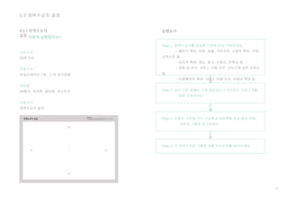 15
0.3 정책수요자 설정
0.3.1 정책수요자
설정
실행순서
Step 1. 정책수요자를 일정한 기준에 따라 구분하세요.
- 물리적 특성: 연령, 성별, 거주지역, 신체적 특성, 직업,
교육수준 등
- 심리적 특성: 태도, 동기, 선호도, 만족도 등
- 경험 및 지식: 서비스 이용 유무, 서비스에 대한 선호도
등
- 이용행태적 특성: 서비스 이용 순서, 이용상 특징 등
어떻게 실행할까요?
소요시간
30분 이상
역할구성
퍼실리테이터 1명, 그 외 참가자들
준비물
A4종이, 마커펜, 컬러펜, 포스트잇
사용서식
정책수요자 설정
Step 2. 여러 기준 중에서 가장 중요하다고 판단되는 기준 2개를
최종 선정하세요.
Step 3. 선정된 기준을 각각 가로축과 세로축에 두고 좌표 위에
대상자 그룹을 표시하세요.
Step 4. 각 정책수요자 그룹에 대해 우선순위를 매겨보세요.
 
