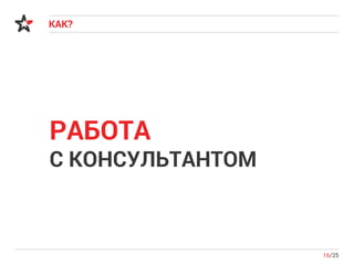 КАК?
16/25
РАБОТА
С КОНСУЛЬТАНТОМ
 
