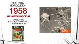 1958НАНОТЕХНОЛОГИИ
ТЕХНИКА
МОЛОДЕЖИ
СОЗДАНИЕ
НЕСУЩЕСТВУЮЩИХ
МАТЕРИАЛОВ
 