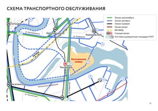 А
А
А
А
А
А А
А
Тр
А
Т
Т
АТ
А
Нагатинская набережная
ул. Нагатинская
пр.Андропова
ул. Трофимова
ул. Автозаводская
М
К
М
Ж
Д
Нагатинская
пойма
Автозаводская
Технопарк
Коломенская
Печатники
Кожуховская
Дубровка
Текстил
Тульская
Нагатинская
СХЕМА ТРАНСПОРТНОГО ОБСЛУЖИВАНИЯ
АТ Тр
Линии троллейбуса
Линии автобуса
Линии трамвая
Линии метро
МК МЖД
Станции метро
Отстойно-разворотные площадки ГНПТ
12
 