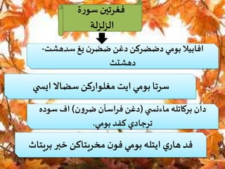 ‫ة‬‫ر‬‫سو‬ ‫فغرتين‬
‫الزلزلة‬
‫سدهشت‬ ‫يغ‬‫ن‬‫ضضر‬ ‫دغن‬ ‫دضضركن‬ ‫بومي‬‫افابيال‬-
‫دهشتث‬
‫ي‬ ‫ايس‬‫سضاال‬‫مغلواركن‬ ‫ايت‬‫بومي‬ ‫سرتا‬
‫ي‬ ‫ماءنس‬‫بركاتله‬ ‫دان‬(‫ن‬‫و‬‫ضر‬ ‫فراسأن‬ ‫دغن‬)‫سوده‬ ‫اف‬
‫بومي‬ ‫كفد‬ ‫ترجادي‬.
‫بريتاث‬‫خبر‬ ‫مخريتاكن‬ ‫ن‬‫فو‬‫بومي‬‫ايتله‬ ‫ي‬‫هار‬ ‫فد‬
 
