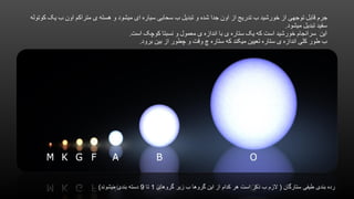 ‫کوتوله‬ ‫یک‬ ‫ب‬ ‫اون‬ ‫متراکم‬ ‫ی‬ ‫هسته‬ ‫و‬ ‫میشود‬ ‫ای‬ ‫سیاره‬ ‫سحابی‬ ‫ب‬ ‫تبدیل‬ ‫و‬ ‫شده‬ ‫جدا‬ ‫اون‬ ‫از‬ ‫تدریج‬ ‫ب‬ ‫خورشید‬ ‫از‬ ‫توجهی‬ ‫قابل‬ ‫جرم‬
‫میشود‬ ‫تبدیل‬ ‫سفید‬.
‫است‬ ‫کوچک‬ ‫نسبتا‬ ‫و‬ ‫معمول‬ ‫ی‬ ‫اندازه‬ ‫با‬ ‫ی‬ ‫ستاره‬ ‫یک‬ ‫که‬ ‫است‬ ‫خورشید‬ ‫سرانجام‬ ‫این‬.
‫برود‬ ‫بین‬ ‫از‬ ‫چطور‬ ‫و‬ ‫وقت‬ ‫چ‬ ‫ستاره‬ ‫که‬ ‫میکند‬ ‫تعیین‬ ‫ستاره‬ ‫ی‬ ‫اندازه‬ ‫کلی‬ ‫طور‬ ‫ب‬.
‫ستارگان‬ ‫طیفی‬ ‫بندی‬ ‫رده‬(‫گروهای‬ ‫زیر‬ ‫ب‬ ‫گروها‬ ‫این‬ ‫از‬ ‫کدام‬ ‫هر‬ ‫است‬ ‫ذکر‬ ‫ب‬ ‫الزم‬1‫تا‬9‫میشوند‬ ‫بندی‬ ‫دسته‬)
 