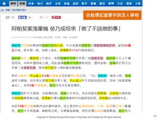 Copyright © OpView & eLand Information. Proprietary and Confidential. All rights reserved.
自動標記重要字詞及人事物
15
 