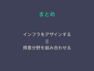 まとめ
インフラをデザインする
¦¦
得意分野を組み合わせる
 