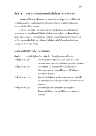 200
เรื่องที่ 2 การนําความรูทางคณิตศาสตรไปเชื่อมโยงกับงานอาชีพในสังคม
คณิตศาสตรเปนวิชาที่วาดวยเหตุผล กระบวนการคิดและแกปญหาเสริมสรางใหมีการคิด
อยางมีวิจารญาณเปนระบบ เปนคนมีเหตุผล มีทักษะการแกปญหา สามารถวิเคราะหปญหาและ
สถานการณไดอยางถี่ถวน รอบคอบ
การเชื่อมโยงความรูตาง ๆ ทางคณิตศาสตรกับงานอาชีพเปนการนําความรูและทักษะ/
กระบวนการตาง ๆ ทางคณิตศาสตรไปสัมพันธกับเนื้อหาและความรูของงานอาชีพอยางเปนเหตุ
เปนผล ชวยในการตัดสินใจในงานอาชีพ เชน การใชตารางและกราฟประกอบการใชสถิติมาชวยใน
การวิเคราะหงานอาชีพเพื่อสํารวจความตองการสินคาเพื่อการผลิต ใชรอยละในการคิดคํานวณ
ดอกเบี้ย ภาษี กําไรขาดทุน เปนตน
2.1 ทักษะการจัดทําบัญชีรายรับ – รายจายประจําวัน
ตัวอยาง การจัดทําบัญชีรายรับ – รายจายประจําวันของผูประกอบการรานอาหาร
วันที่ 25 กันยายน 2554 จายคาซื้อวัตถุดิบในการขายอาหาร 3,000 บาท คาน้ํา คาไฟฟา
850 บาท คาอาหาร 250 บาท ไดรับเงินจากการขายอาหาร 6,500 บาท
วันที่ 26 กันยายน 2554 จายคาโทรศัพท 650 บาท จายคาน้ํามันรถยนต 1,400 บาท
จายคาอาหาร 280 บาท จายคาผลไม 150 บาท ไดรับเงินจาก
การขายอาหาร 5,400 บาท
วันที่ 27 กันยายน 2554 จายคาหนังสือพิมพ 480 บาท จายคาอาหาร 310 บาท จายคาน้ําดื่ม
270 บาท จายคาซอมรถยนต 4,800 บาท ไดรับเงินจากการขายอาหาร
4,500 บาท
วันที่ 28 กันยายน 2554 จายคาอาหาร 240 บาท จายคาบัตรการกุศล 1,000 บาท
ซื้อถุงพลาสติกใสอาหาร 550 บาท ไดรับเงินจากการขายอาหาร
6,800 บาท
 