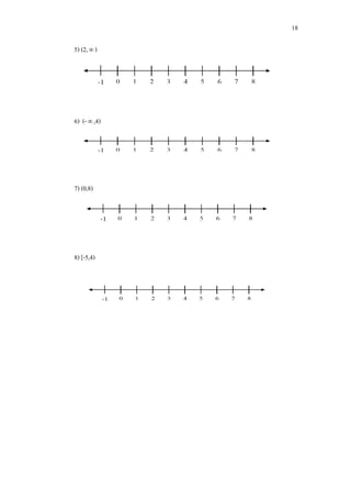 18
5) (2,∞)
6) (-∞,4)
7) (0,8)
8) [-5,4)
 