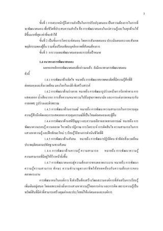 3
ขั้นที่ 1 การตระหนักรูถึงความจําเปนในการปรับปรุงตนเอง เปนความตองการในการที่
จะพัฒนาตนเอง เพื่อชีวิตที่ประสบความสําเร็จ คือ การพัฒนาตนเองในแงความรูและในทุกดานให
ดีขึ้นมากที่สุด เทาที่จะทําได
ขั้นที่ 2 เปนขั้นการวิเคราะหตนเอง โดยการสังเกตตนเอง ประเมินตนเอง และสังเกต
พฤติกรรมของผูอื่น รวมทั้งเปรียบเทียบบุคลิกภาพที่สังคมตองการ
ขั้นที่ 3 การวางแผนพัฒนาตนเองและการตั้งเปาหมาย
1.4 แนวทางการพัฒนาตนเอง
นอกจากหลักการพัฒนาตนเองที่กลาวมาแลว ยังมีแนวทางการพัฒนาตนเอง
ดังนี้
1.4.1 การพัฒนาดานจิตใจ หมายถึง การพัฒนาสภาพของจิตที่มีความรูสึกที่ดี
ตอตนเองและสิ่งแวดลอม มองโลกในแงดี เชิงสรางสรรค
1.4.2 การพัฒนาดานรางกาย หมายถึง การพัฒนารูปรางหนาตา กริยาทาทาง การ
แสดงออก น้ําเสียงวาจา การสื่อความหมายรวมไปถึงสุขภาพอนามัย และการแตงกายเหมาะกับ
กาลเทศะ รูปรางและผิวพรรณ
1.4.3 การพัฒนาดานอารมณ หมายถึง การพัฒนาความสามารถในการควบคุม
ความรูสึกนึกคิดและการแสดงออก ควบคุมอารมณที่เปนโทษตอตนเองและผูอื่น
1.4.4 การพัฒนาดานสติปญญา และความเฉลียวฉลาดทางอารมณ หมายถึง การ
พัฒนาความรอบรู ความฉลาด ไหวพริบ ปฏิภาณ การวิเคราะห การตัดสินใจ ความสามารถในการ
แสวงหาความรู และฝกทักษะใหม ๆ เรียนรูวิถีทางการดําเนินชีวิตที่ดี
1.4.5 การพัฒนาดานสังคม หมายถึง การพัฒนาปฏิบัติตน ทาทีตอสิ่งแวดลอม
ประพฤติตนตามปทัสฐานทางสังคม
1.4.6 การพัฒนาดานความรู ความสามารถ หมายถึง การพัฒนาความรู
ความสามารถที่มีอยูใหกาวหนายิ่งขึ้น
1.4.7 การพัฒนาตนเองสูความตองการของตลาดแรงงาน หมายถึง การพัฒนา
ความรูความสามารถ ทักษะ ความชํานาญทางอาชีพใหสอดคลองกับความตองการของ
ตลาดแรงงาน
การพัฒนาคนในองคการ จึงจําเปนตองสรางวัฒนธรรมองคการที่สงเสริมการเรียนรู
เพิ่มเติมอยูเสมอ โดยเฉพาะอยางยิ่งการแสวงหาความรูโดยการอาน และการคิด เพราะความรูเปน
ทรัพยสินที่มีคาที่สามารถสรางคุณคาและประโยชนใหแกตนเองและองคการ
 