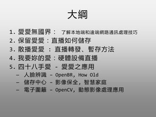 V
1. ې۟o磺 ˽Ȿض˺h˾W·ͨӍ̎
2. ېֱۣ΃
3. ɢې : ֱDl淽
4. ҪĐۣӲwOֱ
5. ʮ֐ - ې֮
C ĘR C OpenBR, How Old
C  C Ӱȫ, ǻۼͥ
C Ӈh C OpenCV, ӑBӰ̎푪
 