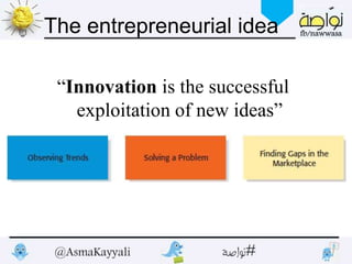 “Innovation is the successful
exploitation of new ideas”
The entrepreneurial idea
 
