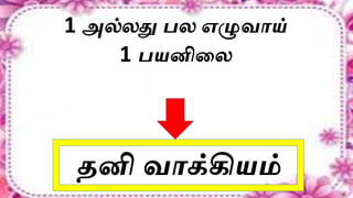 1 அல்லது பல எழுவாய்
1 பயனிலல
தனி வாக்கியம்
 