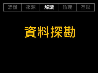 資料探勘
恐慌 來源 解讀 倫理 互聯
 