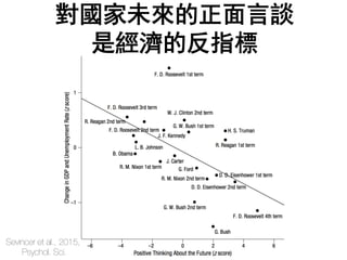 Sevincer et al., 2015,
Psychol. Sci.
對國家未來的正面言談
是經濟的反指標
 