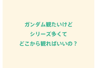 ガンダム観たいけど
シリーズ多くて
どこから観ればいいの？
 