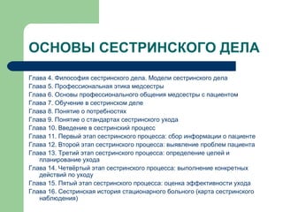 ОСНОВЫ СЕСТРИНСКОГО ДЕЛА
Глава 4. Философия сестринского дела. Модели сестринского дела
Глава 5. Профессиональная этика ме...