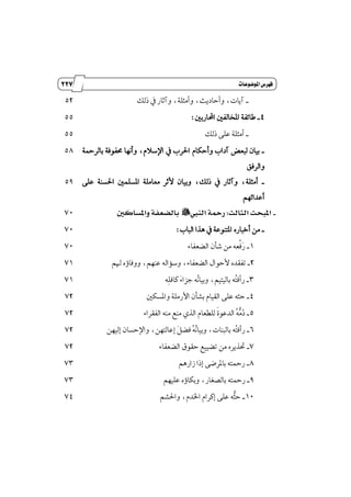 116
‫زز‬
‫وأسساز‬
‫املوضوعات‬‫فَسض‬
_‫شيو‬ ٗ ‫ٚآثاض‬ ،١ً‫ٚأَج‬ ،‫ٚأسازٜح‬ ،‫آٜات‬52
4_ٌ‫احملاضب‬ ٌ‫إدايؿ‬ ١‫طا٥ؿ‬:55
_‫شيو‬ ٢ً‫ع‬ ١ً‫أَج‬55
_ّ‫ٚأسها‬ ‫آزاب‬ ‫يبعض‬ ٕ‫بٝا‬١ٓ‫بايط‬ ١‫قؿٛؾ‬ ‫ٚأْٗا‬ ،ّ٬‫اٱغ‬ ٗ ‫اؿطب‬
‫ٚايطؾل‬
58
_‫شيو‬ ٗ ‫ٚآثاض‬ ،١ً‫أَج‬،٢ً‫ع‬ ١ٓ‫اؿػ‬ ًٌُ‫إػ‬ ١ًَ‫َعا‬ ‫٭ثط‬ ٕ‫ٚبٝا‬
ِٗ٥‫أعسا‬
59
_‫اح‬ ‫هاج‬ ‫هملبشح‬:‫هانيب‬ ‫مح‬"‫ك‬ ‫وهملش‬ ‫عف‬ ‫ا‬70
_َٔٙ‫أخباض‬‫ايباب‬ ‫ٖصا‬ ٗ ١‫إتٓٛع‬:70
1_٤‫ايهعؿا‬ ٕ‫ؾأ‬ َٔ ٘‫ڃع‬‫ؾ‬‫ٳ‬‫ض‬70
2_ٛ‫٭س‬ ٙ‫تؿكس‬ِ‫شل‬ ٙ٩‫ٚٚؾا‬ ،ِٗٓ‫ع‬ ٘‫ٚغ٪اي‬ ،٤‫ايهعؿا‬ ٍ‫ا‬71
3_٘‫ٹ‬ً‫ناؾ‬ ‫ٳ‬٤‫دعا‬ ٘‫ٴ‬ْ‫ٚبٝا‬ ،ِٝ‫بايٝت‬ ٘‫ٴ‬‫ت‬‫ضأؾ‬71
4_ٌ‫ٚإػه‬ ١ًَ‫ا٭ض‬ ٕ‫بؿأ‬ ّ‫ايكٝا‬ ٢ً‫ع‬ ٘‫سج‬72
5_٤‫ايؿكطا‬ َ٘ٓ ‫َٓع‬ ٟ‫ايص‬ ّ‫يًڀعا‬ ‫ځ‬٠ٛ‫ايسع‬ ‫ٴ‬٘‫ټ‬َ‫ٳ‬‫ش‬72
6_ٔٗٝ‫إي‬ ٕ‫ٚاٱسػا‬ ،ٔٗ‫إعايت‬ ‫ٳ‬ٌ‫ؾه‬ ‫ٴ‬٘‫ٴ‬ْ‫ٚبٝا‬ ،‫بايبٓات‬ ٘‫ٴ‬‫ت‬‫ضأؾ‬72
7_ٝ‫ته‬ َٔ ٙ‫ؼصٜط‬٤‫ايهعؿا‬ ‫سكٛم‬ ‫ٝع‬72
8_ِٖ‫ظاض‬ ‫إشا‬ ٢‫بإطن‬ ٘‫ضٓت‬73
9_ًِٗٝ‫ع‬ ٙ٩‫ٚبها‬ ،‫بايكػاض‬ ٘‫ضٓت‬73
10_ِ‫ٚاؿؿ‬ ،ّ‫اـس‬ ّ‫إنطا‬ ٢ً‫ع‬ ٘‫ټ‬‫ج‬‫س‬74
 