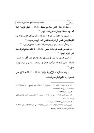 67
‫مقاالت‬
‫للباز‬
‫كتاب‬
‫العسبية‬
‫األول‬‫الفصل‬9‫املبحث‬‫السابع‬9‫الييب‬‫زمحة‬"‫باليشاء‬
5_‫ٴ‬ْ‫بٝا‬٘٥‫يٓػا‬ ِٖ‫خٝاض‬ ‫ايٓاؽ‬ ‫خٝاض‬ ٕ‫أ‬ ٘:ٍ‫قا‬= :"‫ڄ‬‫ا‬ْ‫إّا‬ ٌَٓ٪ٕ‫ا‬ ٌُ‫أن‬
ِٗ٥‫يٓػا‬ ِ‫خٝاضن‬ ِ‫ٚخٝاضن‬ ،‫ڄ‬‫ا‬‫أخ٬ق‬ ِٗٓ‫أسػ‬+.(1)
6_‫ايؿطاف‬ ‫غط‬ ٤‫إؾؿا‬ َٔ ٙ‫ؼصٜط‬:ٍ‫قا‬= :"ّٜٛ ‫ڄ‬١‫َٓعي‬ ‫ايٓاؽ‬ ‫أؾط‬ َٔ ٕ‫إ‬
‫غطٖا‬ ‫ٜٓؿط‬ ِ‫ث‬ ،٘ٝ‫إي‬ ٞ‫ٚتؿه‬ ،٘‫اَطأت‬ ٍ‫إ‬ ٞ‫ٜؿه‬ ‫ٳ‬ٌ‫ايطد‬ ١َ‫ايكٝا‬.+(2)
7_ٍ‫ايطدا‬ ‫ؾكا٥ل‬ ٤‫ايٓػا‬ ٕ‫أ‬ ْ٘‫بٝا‬:ٍ‫قا‬= :"ٍ‫ايطدا‬ ‫ؾكا٥ل‬ ٤‫ايٓػا‬.+(3)
8_‫َػٛؽ‬ ٬‫ب‬ ١‫ايعٚد‬ ‫نطب‬ ٔ‫ع‬ ْ٘ٝٗ:ٍ‫قا‬= :"‫دًس‬ ٘‫اَطأت‬ ِ‫أسسن‬ ‫هًس‬ ٫
‫ٜهادعٗا‬ ِ‫ث‬ ‫ايعبس‬.+(4)
9_‫ؼصٜط‬ٌ‫ايطد‬‫ظٚدات‬ ٣‫ٱسس‬ ٌٕٝ‫ا‬ َٔ٘١‫ظٚد‬ َٔ ‫أنجط‬ ٙ‫عٓس‬ ٕ‫نا‬ ‫إشا‬:
ٍ‫قا‬= :"‫إس‬ ٍ‫إ‬ ٍ‫ؾُا‬ ،ٕ‫اَطأتا‬ ٘‫ي‬ ‫ناْت‬ َٔ٘‫ڊ‬‫ك‬‫ٹ‬‫ؾ‬ٚ ١َ‫ايكٝا‬ ّٜٛ ٤‫دا‬ ‫ساُٖا‬
ٌ٥‫َا‬.+(5)
10_‫ٻ‬ٚ‫ٳ‬‫ع‬‫ٴ‬‫ت‬ ٫ ٠‫إطأ‬ ٕ‫أ‬ ْ٘‫بٝا‬‫بإشْٗا‬ ٫‫إ‬ ‫ز‬:ٍ‫قا‬"= :٢‫ست‬ ِ‫ٿ‬ٜ‫ا٭‬ ‫ٴٓهض‬‫ت‬ ٫
ٕ‫تػتأش‬ ٢‫ست‬ ‫ايبهط‬ ‫ٴٓهض‬‫ت‬ ٫ٚ ،‫تػتأَط‬.+
1_‫أٓس‬ ٘‫أخطد‬2/250ٚ472ٟ‫ٚايذلَص‬ ،(1162)ٍ‫ٚقا‬:ٕ‫سبا‬ ٔ‫ٚاب‬ ،‫قشٝض‬ ٔ‫سػ‬(4176)
١‫ايكشٝش‬ ٗ ْٞ‫ا٭يبا‬ ٘‫ٚقشش‬(284.)
2_ًِ‫َػ‬ ٙ‫ضٚا‬(1437.)
3_‫أٓس‬ ٘‫أخطد‬6/256‫زاٚز‬ ٛ‫ٚأب‬ ،(436)ٟ‫ٚايذلَص‬(113)‫ؼكٝل‬ ٗ ‫ؾانط‬ ‫أٓس‬ ٘‫ٚقشش‬
ٟ‫ايذلَص‬1/190_192.
4_ٟ‫ايبداض‬ ٘‫أخطد‬(5204)ًِ‫َٚػ‬(2855.)
5_‫أٓس‬ ٙ‫ضٚا‬(2/295ٚ347ٚ471)ٟ‫ٚايذلَص‬(1141)‫زاٚز‬ ٛ‫ٚأب‬(2133)ِ‫ٚاؿان‬(2/203)
‫ايص‬ ٍ‫ٚقا‬‫ٖيب‬:ًِ‫َٚػ‬ ٟ‫ايبداض‬ ٙ‫ؾط‬ ٢ً‫ع‬.
 