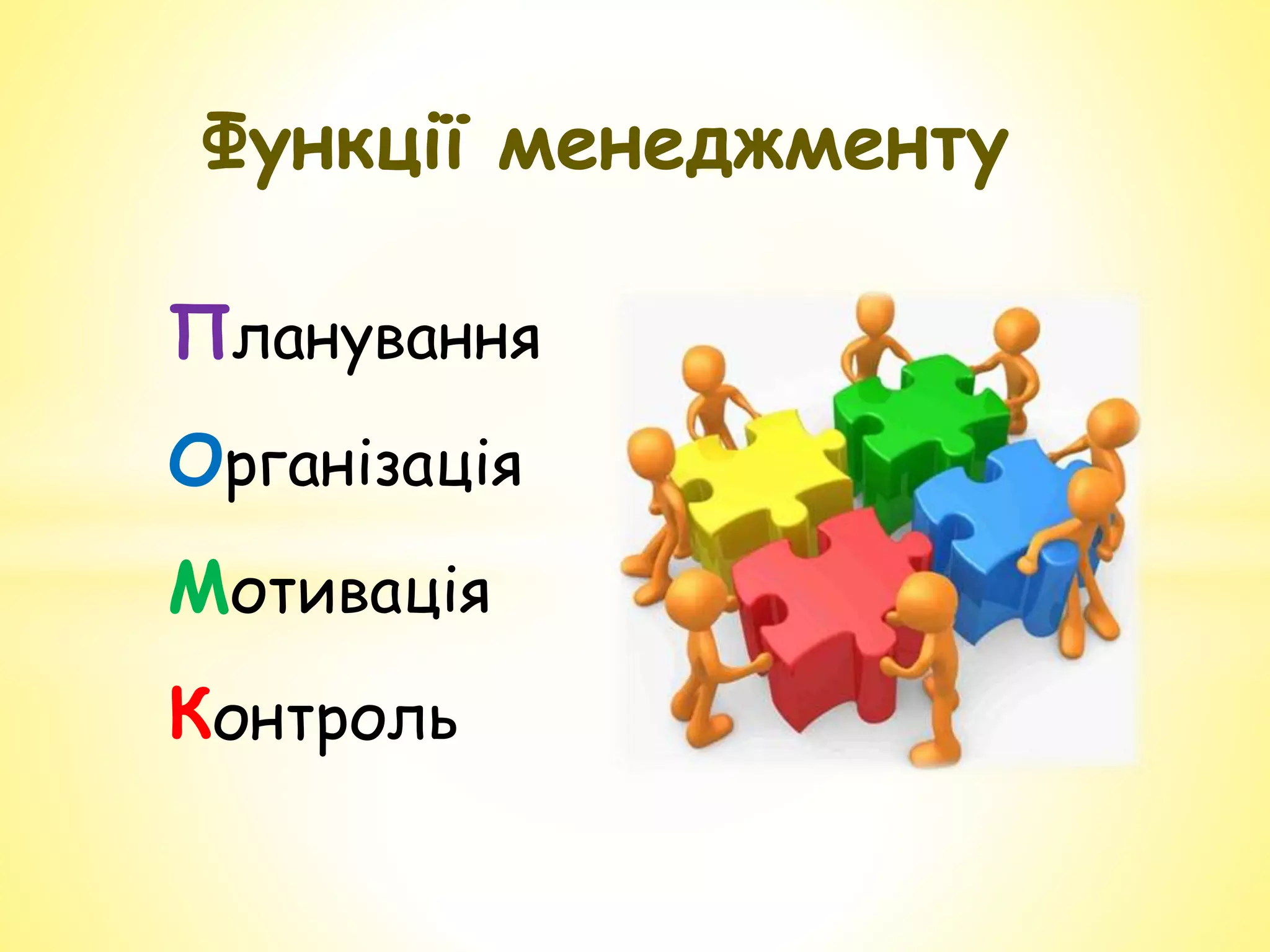 Функції менеджменту
Планування
Організація
Мотивація
Контроль
 
