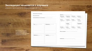 Экспедиция начинается с коучинга
(Проекты прогоняются по определенному чек-листу)
Фиксируем контракт
с командой и делаем
краткое резюме проекта
по модели G.R.O.W.
 