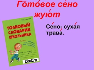 Готовое сено
жуют
Сено- сухая
трава.
 