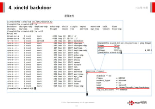 시스템 해킹4. xinetd backdoor
문제분석
© 2015 TigerTeamAcademy, Inc. All rights reserved.
13
 