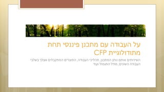 ‫המתכנן‬ ‫נותן‬ ‫אותם‬ ‫השירותים‬,‫העבודה‬ ‫תהליכי‬,‫בשלבי‬ ‫אצלך‬ ‫המתקבלים‬ ‫התוצרים‬
‫השונים‬ ‫העבודה‬,‫מודל‬‫ועוד‬ ‫התגמול‬
‫תחת‬ ‫פיננסי‬ ‫מתכנן‬ ‫עם‬ ‫העבודה‬ ‫על‬
‫מתודולוגיית‬CFP
 