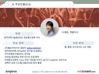 Copyright ⓒ 2015. Jungbros Co.,Inc. All rights Reserved
8. 주요인물(2/3)
학력
전문 분야주요 경력
 